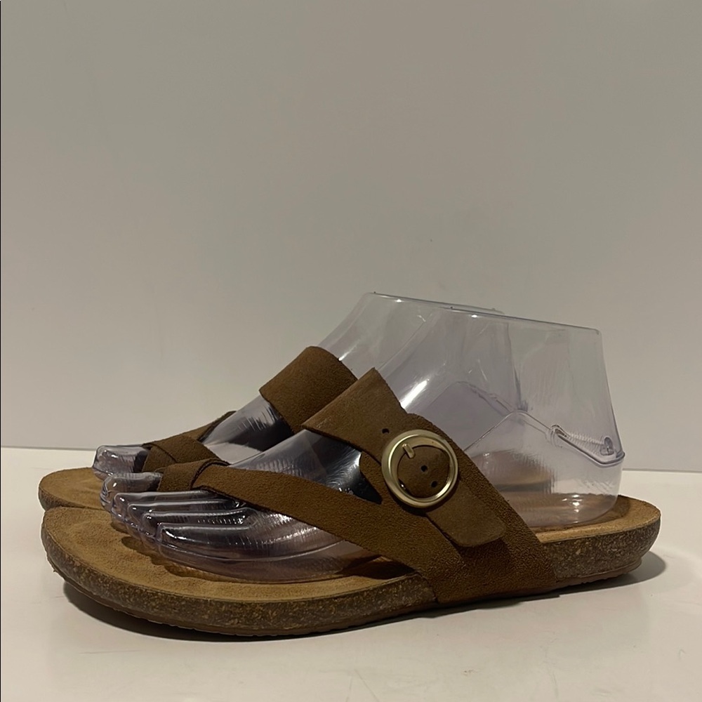 Yukono Brown Leather Toe Loop Strap Slip On Footbed Boho Sandals Women’s Size 8